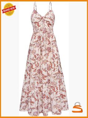 Women's Floral Maxi Dress Boho Summer Long Flowy Sleeveless with Pockets